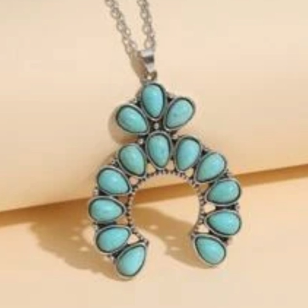 SQUASH BLOSSOM NECKLACE TURQUOISE SOUTHWEST STYLE